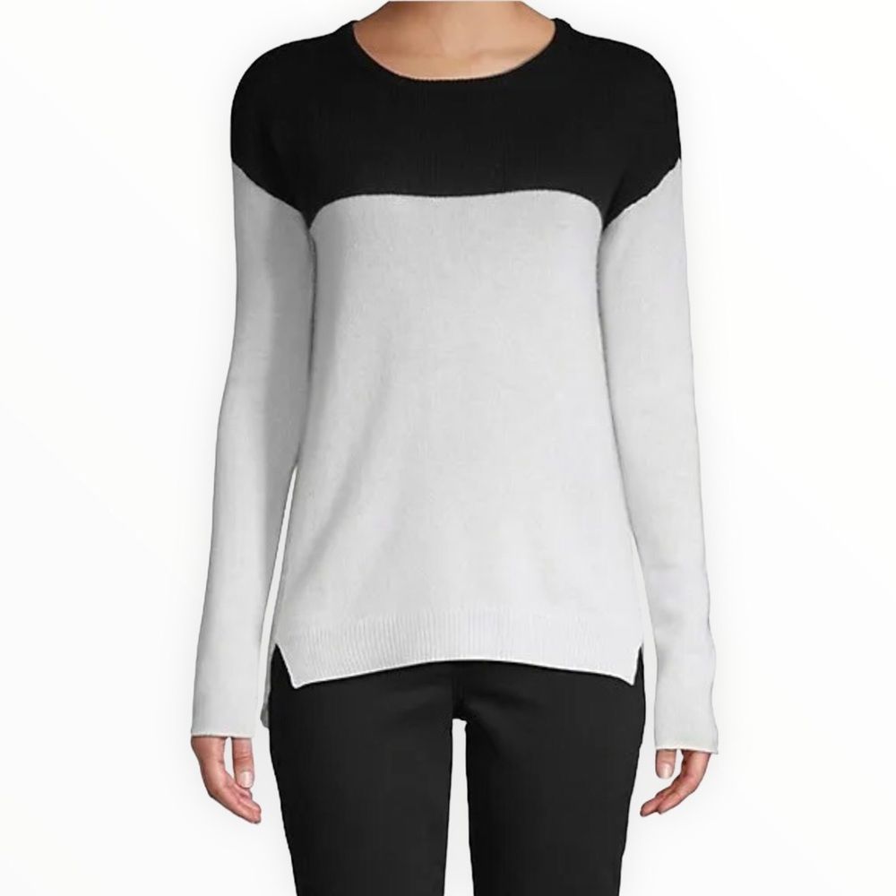 Amicale Cashmere Color Block Long Sleeve Black Cream Grey Sweater size Medium